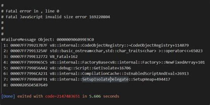 Why its giving me this error # Fatal error in , line 0 # Fatal JavaScript invalid size error 169220804?