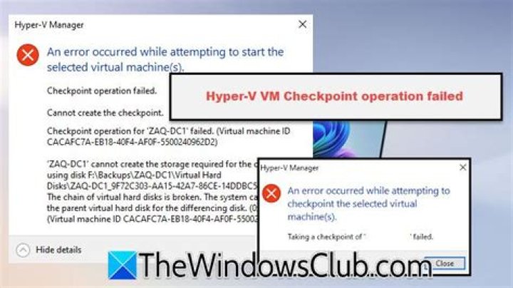 Windows 10 - Hyper-V - Cannot create the checkpoint and '' failed to change state
