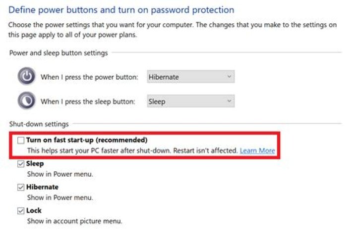 Windows 10 setting for full shutdown?