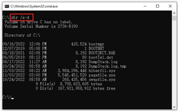 Windows command dir lists files with absolute path, relative path required