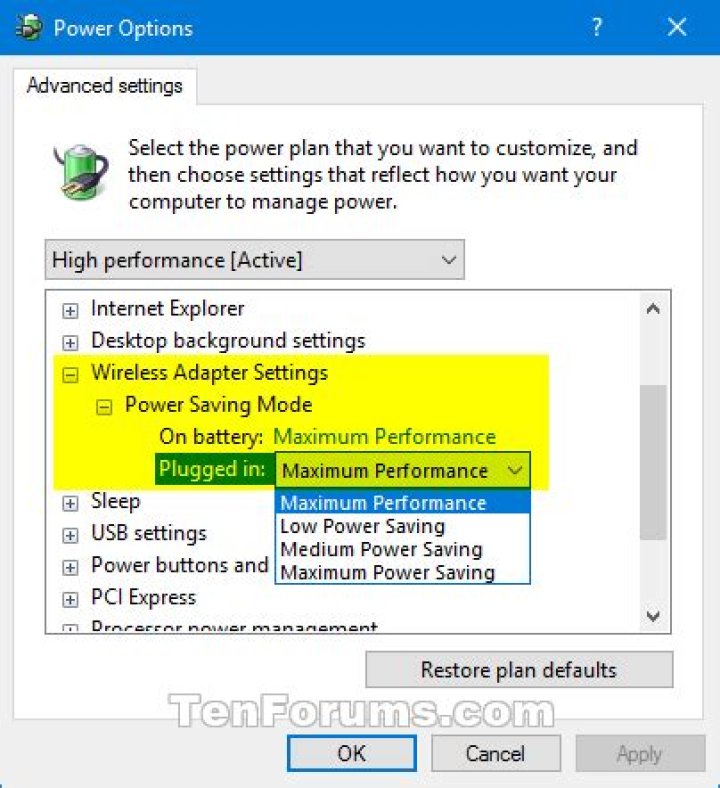 Wireless Adapter Power Options
