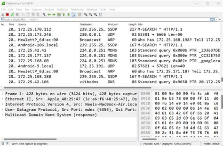 Wireshark screenshot with numbers blacked