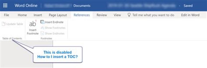 Word 365 / Word Online -- Insert Table of Contents disabled, how to insert a TOC?