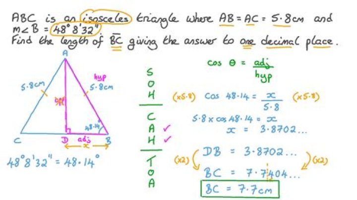 Working out the length of the 3rd side of an isosceles triangle- Pythagoras' theorem