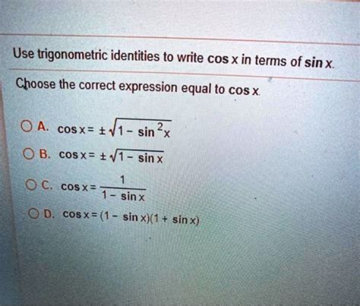 Write $\cos(x)$ in terms of $\sin(x)$