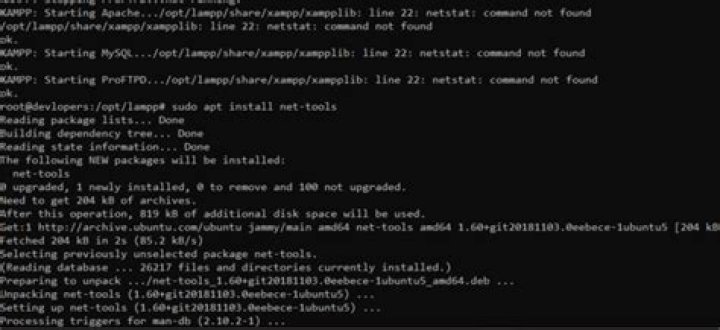 xampplib: line 22: netstat: command not found