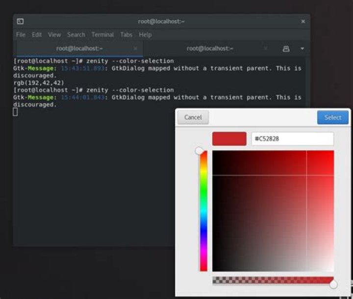 Zenity showing selection